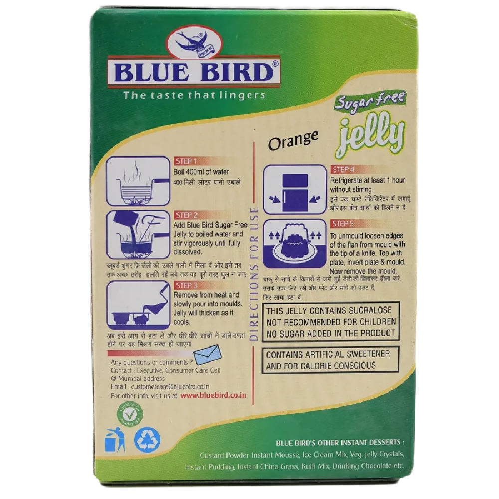 Blue Bird Sugar Free Jelly - Orange, 10 g Carton-2.webp